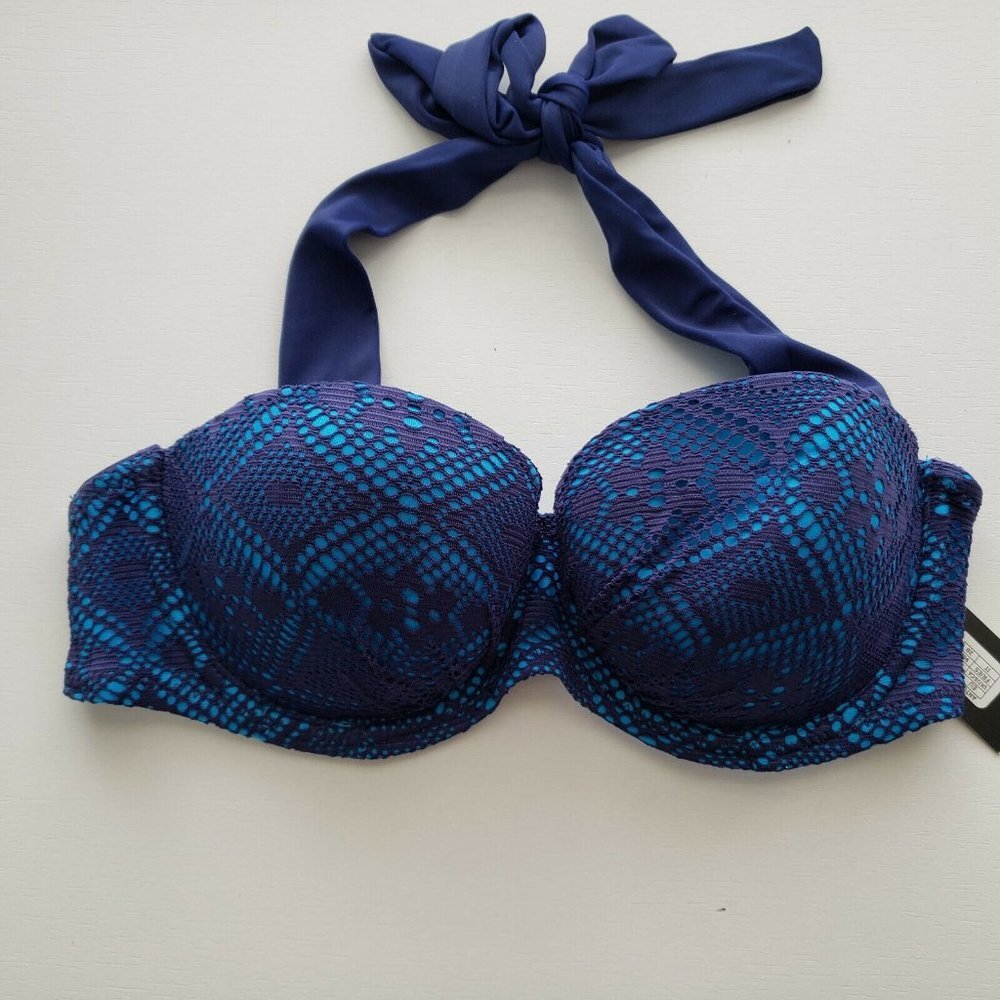 MARIE MEILI NWT Antoinette Blue Swim Bikini Top Halter Size 34B